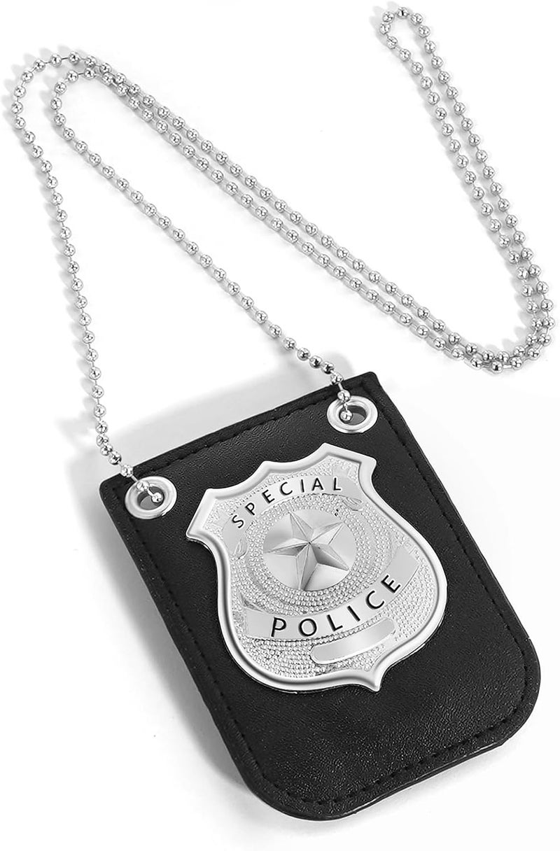 ERDOGLY Police Badge, Police Officer Badge for Kids Cop Costume Accessories, Halloween Police Pretend Play Dress up, Detective Security Badge with Chain & Belt Clip - Image 1